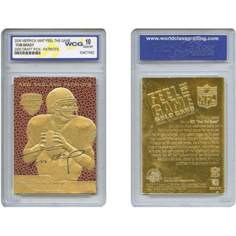 TOM BRADY 2000 Draft Pick FEEL THE GAME Gold Card Rookie - Graded GEM MINT 10